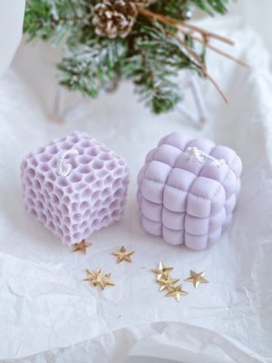 Dekoratīvas formas sojas vaska sveču komplekts, lavandas