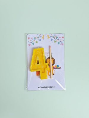 Bišu vaska Ciparu svece "4" tortēm un kūkām, pārsteiguma komplekts ar apsveikuma kartīti