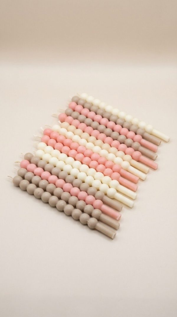 Dzimšanas dienas svecīte "Pērlītes" kūkām un tortēm | Krāsu palete Milk & Blush | 11cm