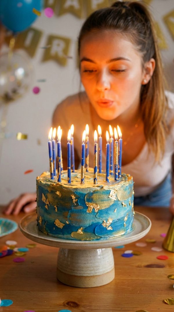 Zilas dzimšanas dienas sveces svētku tortes dekorā