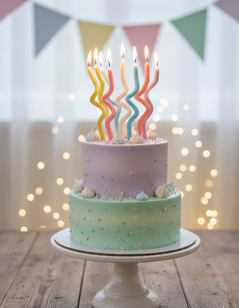 Dabīgā bišu vaska spirālveida tortes sveces elegantam svētku kūkas noformējumam.