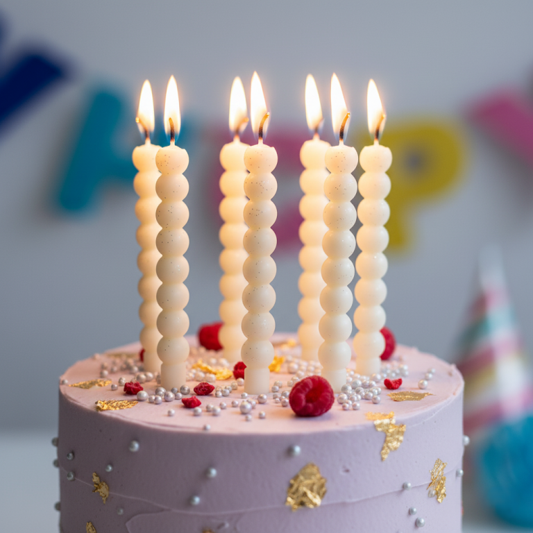 Dabīgā vaska bumbiņu formas kūku sveces uz svētku tortes