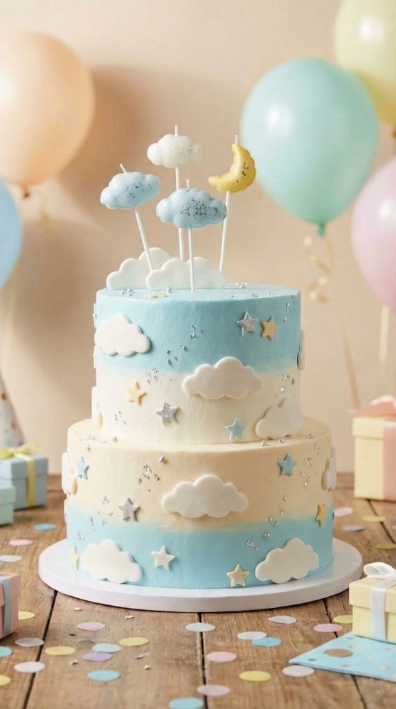 Mākonīšu un mēness kūkas svecītes bērnu ballītes tortes dekorā