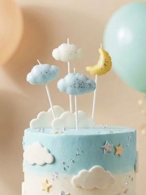 makonisu-un-meness-sveces-bernu-dzimsanas-dienai Mākonīšu un mēness kūkas svecītes bērnu ballītes tortes dekorā
