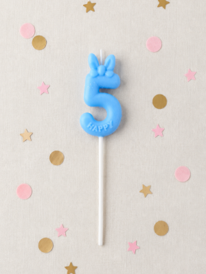 zila-cipara-5-svecite-tortei Roku darba dabīgā vaska ciparu svece "5" svētku tortes dekorēšanai.